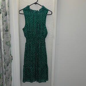 Emerald Green Polka Dot Sleeveless Midi Dress
